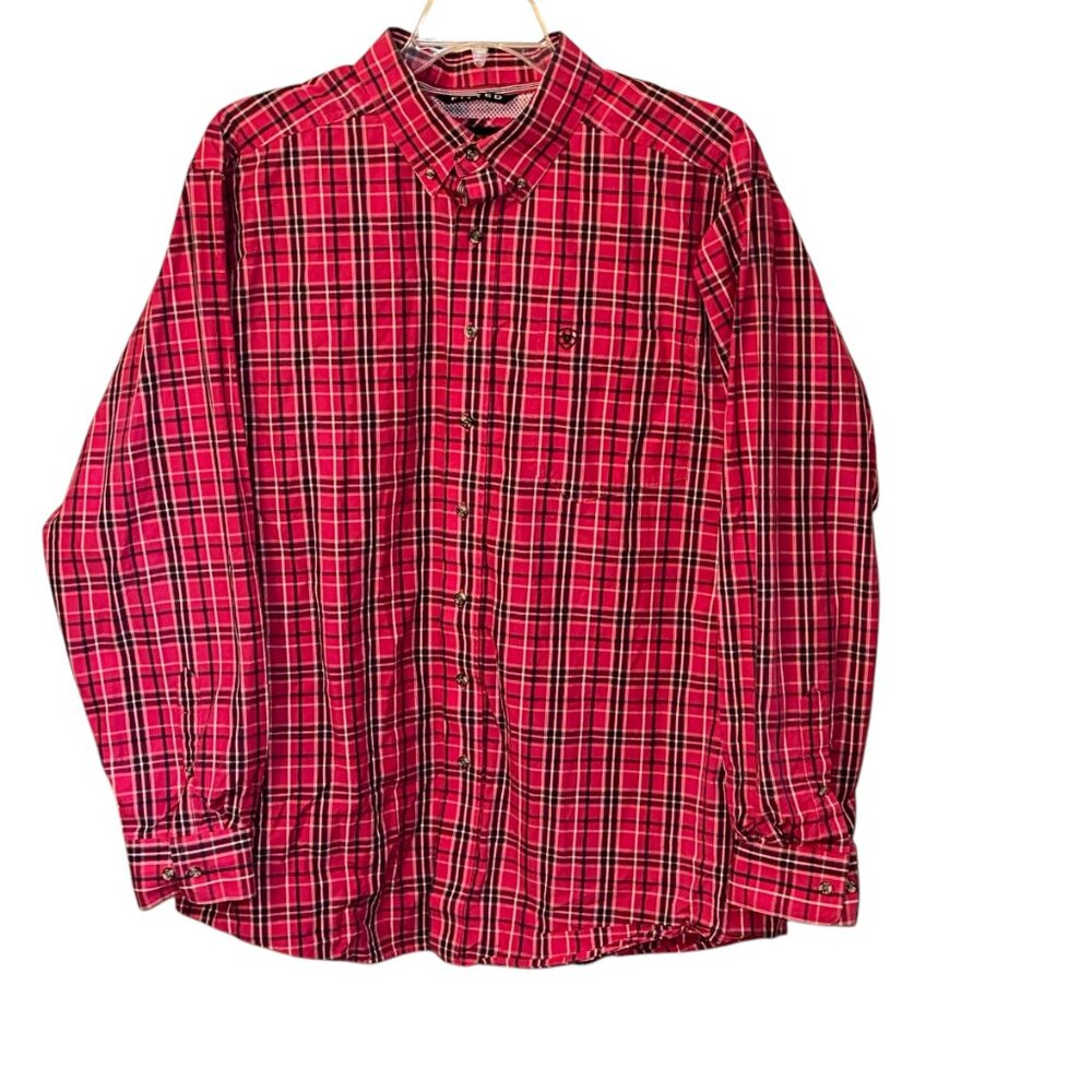 ARIAT Pro Series Fitted Button Down Long Sleeve Plaid‎ Shirt XXL Western Cowboy